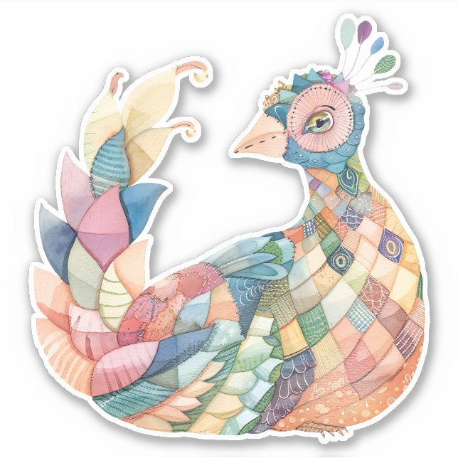 Patchwork Peacock Sticker (Front)