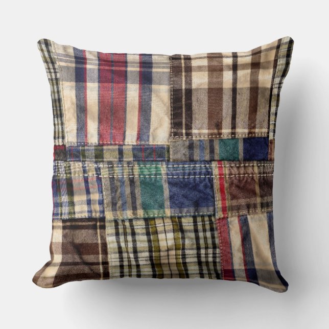 Patchwork Plaid Throw Pillow (Front)