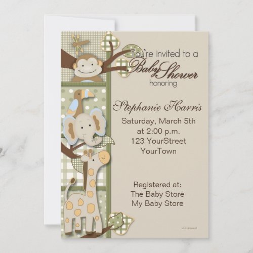 Patchwork Plaid with Safari Animals Custom Invites