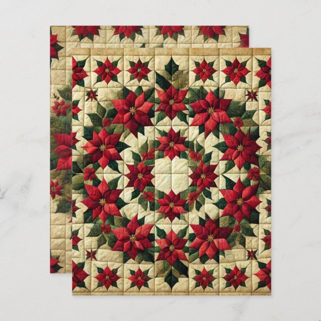 Patchwork Poinsettia Wreath Scrapbook Paper (Front/Back)