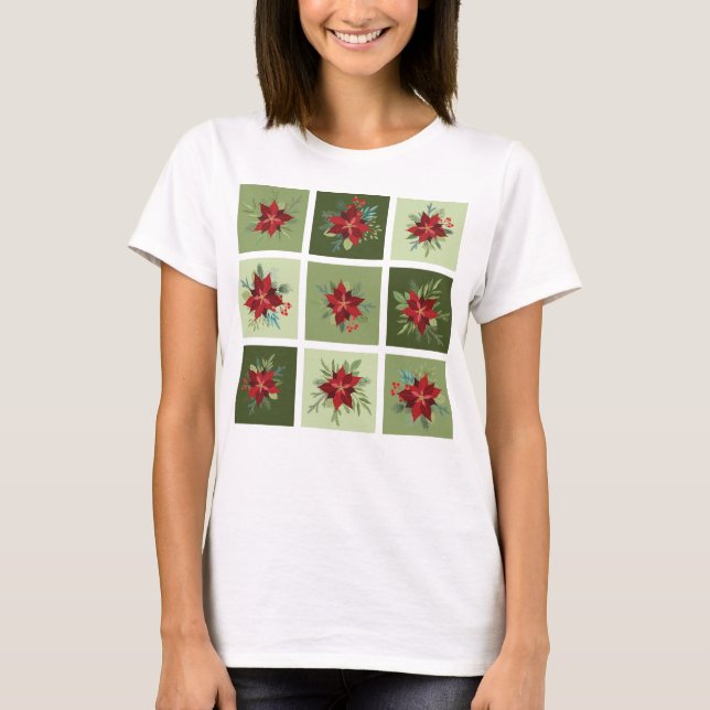 Patchwork Poinsettias T-Shirt (Front)