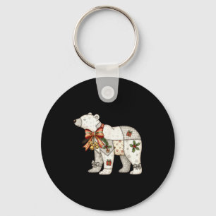 Patchwork Polar Bear Cute Christmas Quilt Keychain