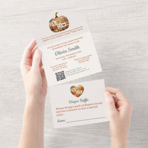 Patchwork Pumpkin All in One Baby Shower Invitation