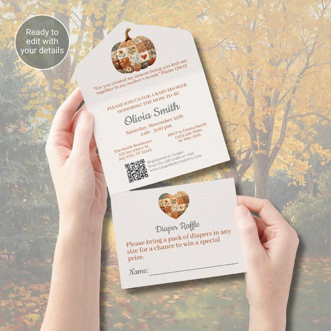 Patchwork Pumpkin All in One Baby Shower Invitation (Creator Uploaded)