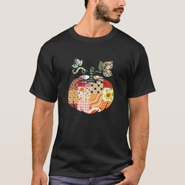 Patchwork Pumpkin Halloween Quilt Fall Vibes T-Shirt (Front)
