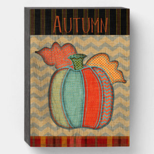 Patchwork Pumpkin Lover Autumn Wooden Box Sign