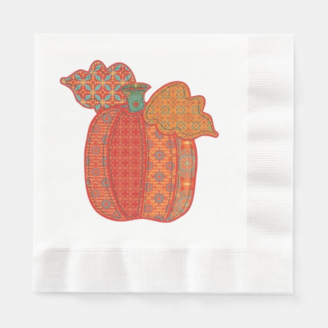 Patchwork Pumpkin Thanksgiving Luncheon Napkin (Front)