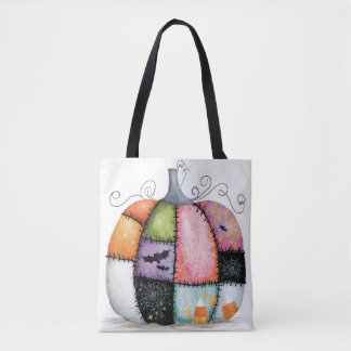 Patchwork Pumpkin White Halloween Tote Bag