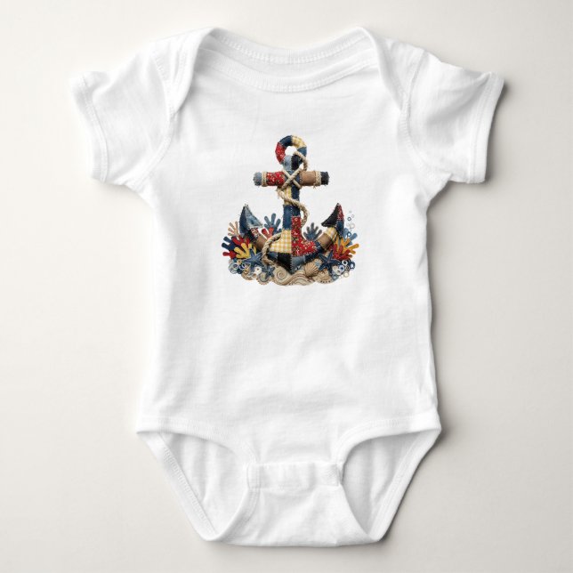 Patchwork Quilt Anchor Baby Bodysuit (Front)