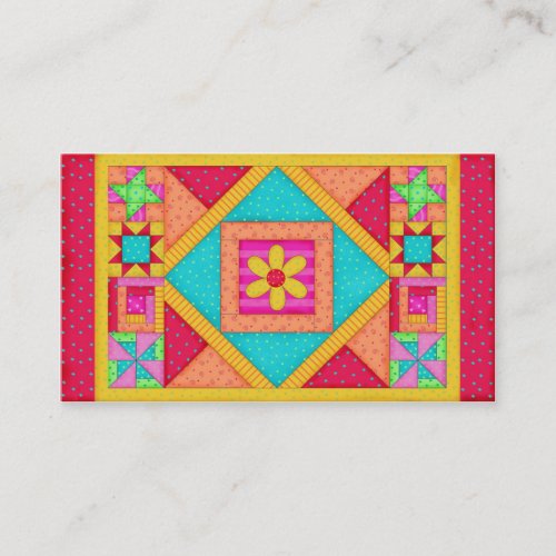 Patchwork Quilt Block Art Red Yellow Custom Business Card