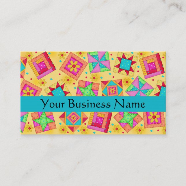 Patchwork Quilt Block Art Yellow Business Card (Front)