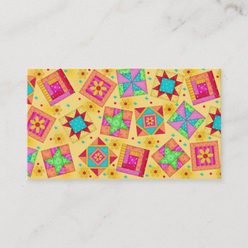 Patchwork Quilt Block Art Yellow Custom Business Card