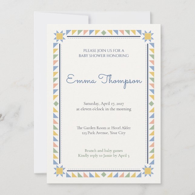 Patchwork Quilt Block Baby Shower Invitation (Front)