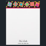 Patchwork Quilt Blocks Black Custom Stationery<br><div class="desc">Original quilt art combines favorite quilt blocks plus unique blocks in vibrant and dynamic colors on a black background on white letterhead. This letterhead stationery is perfect to showcase your quilt business. The design features pinwheel, log cabin, star and applique patchwork blocks in bright colors of turquoise blue, red, orange,...</div>