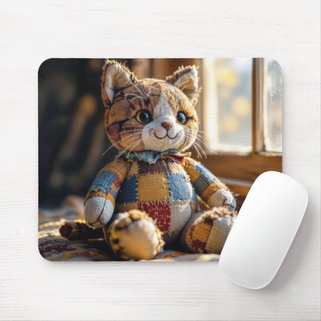 Patchwork Quilt Cat In Window Mouse Pad (With Mouse)