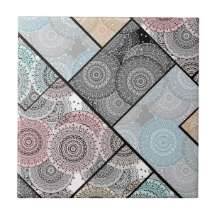 Patchwork quilt ceramic tile circles mandala paste