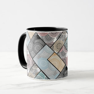 Patchwork quilt ceramic tile circles mandala paste mug