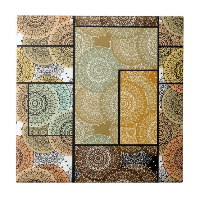 Patchwork quilt ceramic tile circles mandala patch (Front)