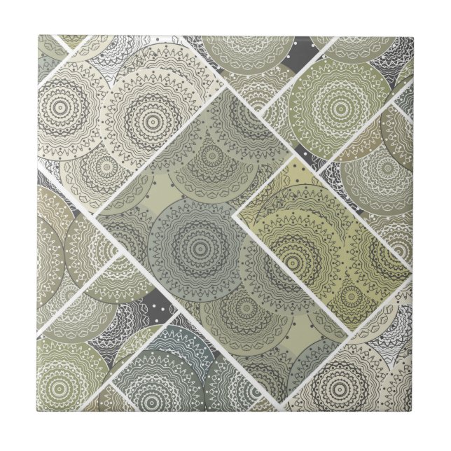Patchwork quilt ceramic tile circles mandala patch (Front)