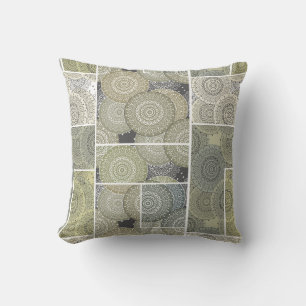 Patchwork quilt ceramic tile circles mandala patch throw pillow
