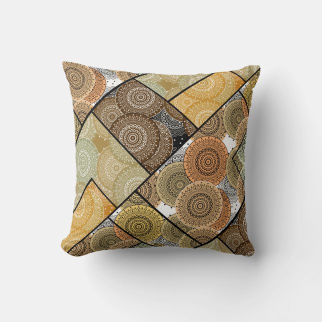 Patchwork quilt ceramic tile circles mandala patch throw pillow (Front)