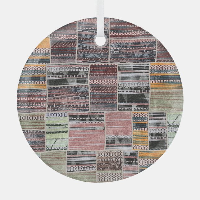 Patchwork Quilt Collage Seamless Print. Glass Ornament (Front)