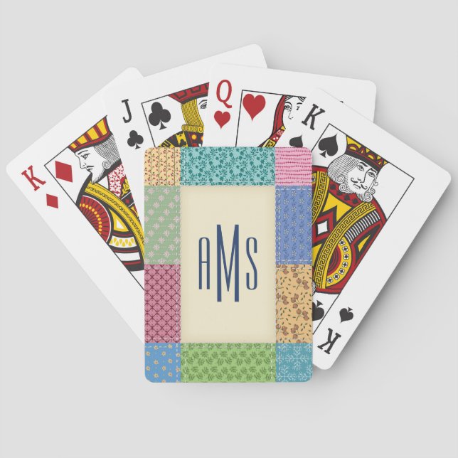 Patchwork Quilt Custom Monogram | Name Poker Cards (Back)