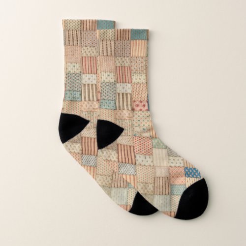 Patchwork quilt in muted colors socks