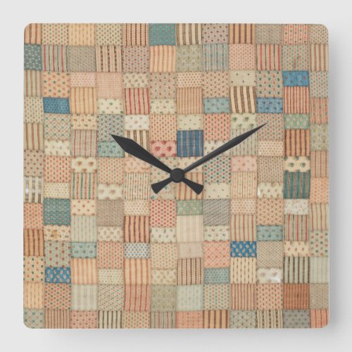 Patchwork quilt in muted colors square wall clock