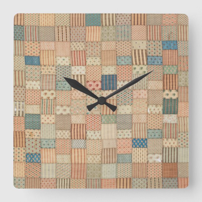 Patchwork quilt in muted colors square wall clock (Front)