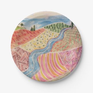 Patchwork Quilt Landscape on Paperplates Paper Plate