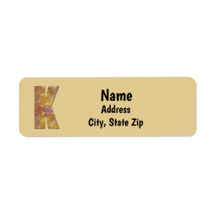 Patchwork Quilt Letter K Initial Monogram Address Label