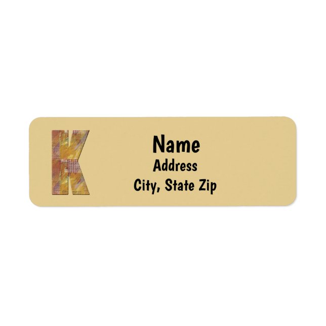 Patchwork Quilt Letter K Initial Monogram Address Label (Front)