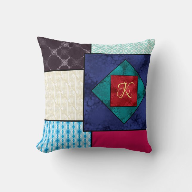Patchwork Quilt Monogram Throw Pillow (Front)