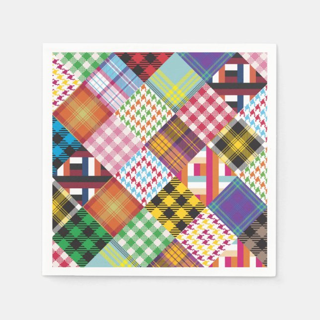 Patchwork Quilt Multicolored Gingham Paper Napkins (Front)