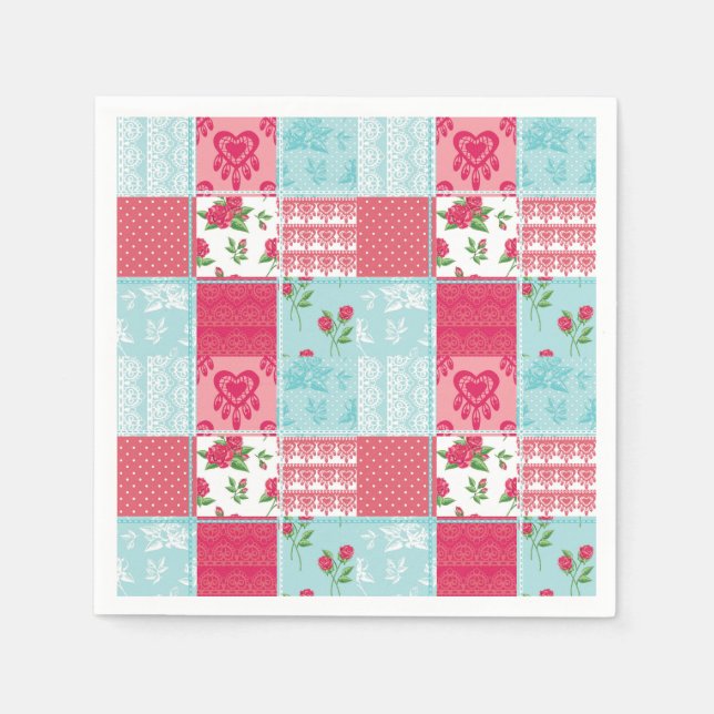 Patchwork Quilt Multicolored Gingham Paper Napkins (Front)