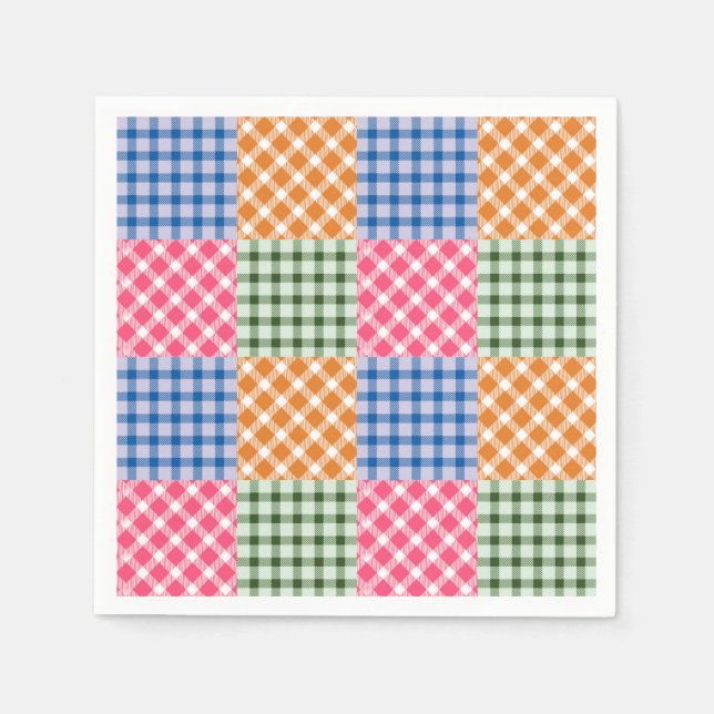 Patchwork Quilt Multicolored Gingham Paper Napkins (Front)