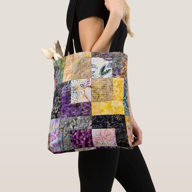 Patchwork Quilt Pattern Tote Bag (Close Up)