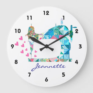 Patchwork Quilt Sewing Machine Wall Clock