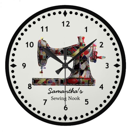 Patchwork Quilt Sewing Machine Wall Clock