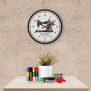 Patchwork Quilt Sewing Machine Wall Clock