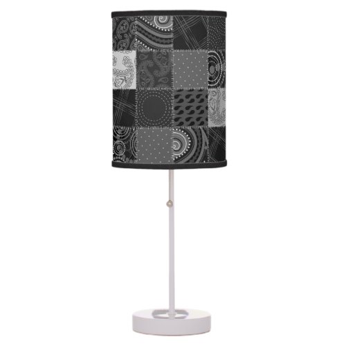 Patchwork Quilt Style Design Black White Gray Table Lamp