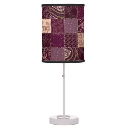 Patchwork Quilt Style Design Burgundy Purple Table Lamp