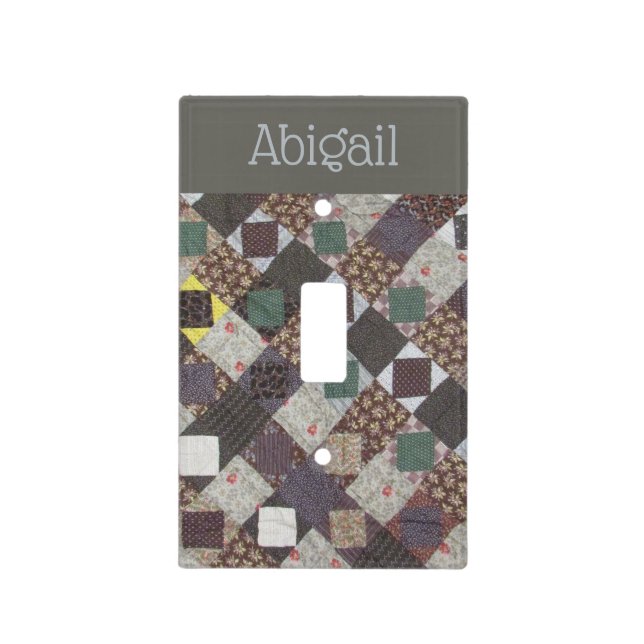 Patchwork Quilt with Name Gender Neutral Country Light Switch Cover (Front)