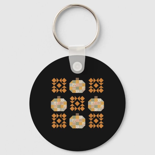 Patchwork Quilter Fall Pumpkin Quilt Block Autumn  Keychain (Front)