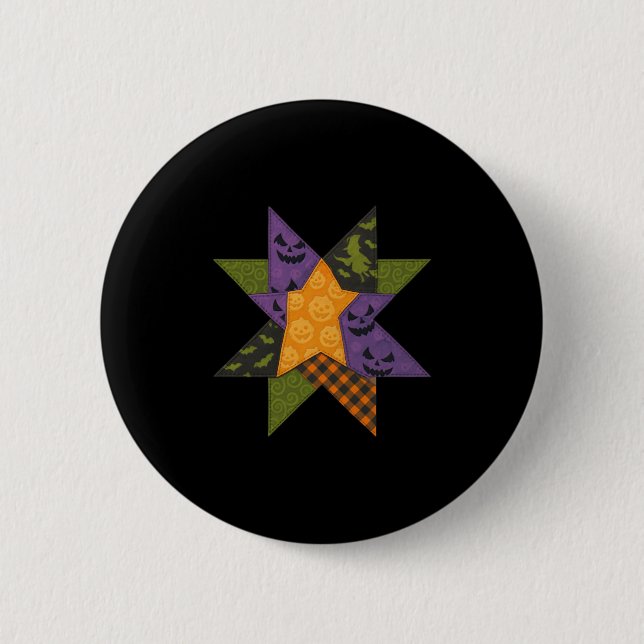 Patchwork Quilting Block Star Pattern Halloween Qu Button (Front)