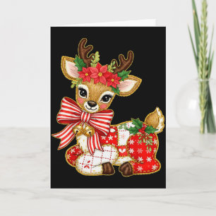 Patchwork Reindeer Preppy Girly Christmas Xmas Hol Card
