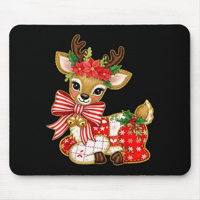 Patchwork Reindeer Preppy Girly Christmas Xmas Hol Mouse Pad (Front)