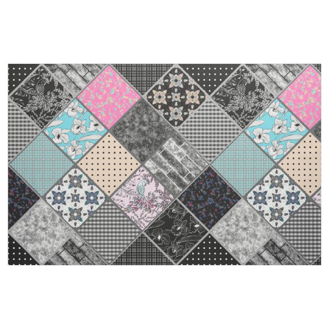 Patchwork retro vintage colors patchwork quilting fabric (Fat Quarter)