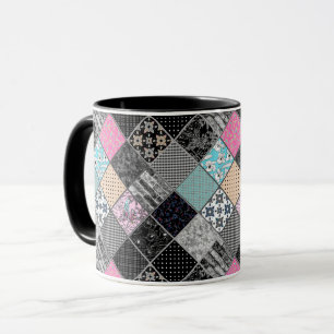 Patchwork retro vintage colors patchwork quilting mug